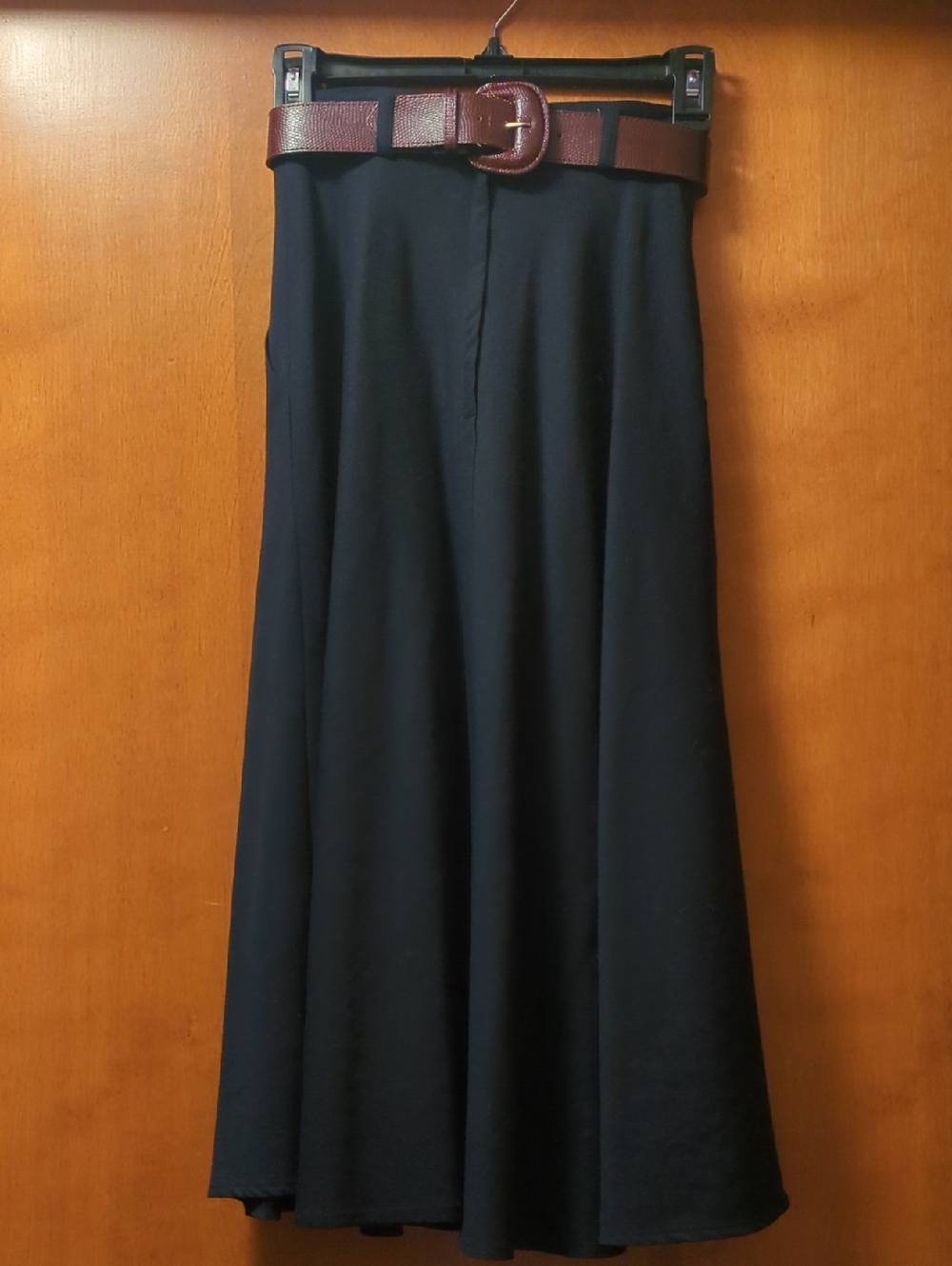 Jones New York Navy A-Line Maxi Skirt with Brown Belt Accent